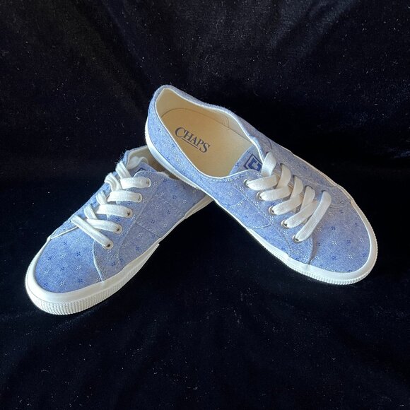 Chaps Sneakers, "Caelyn" Chambray Dot Foulard Blue Lace up, Size 8, EUC! - Picture 1 of 12